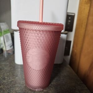 Starbucks Pink Diamond-Pattern Tumbler with Straw